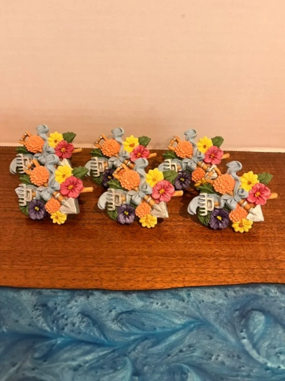 Set of 6 Colorful Flowers Garden Tools Napkin Rings